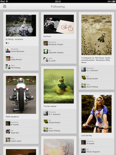 Pinterest iPadアプリ トップ画面