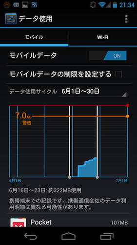 Galaxy Nexus データ通信量 確認方法3